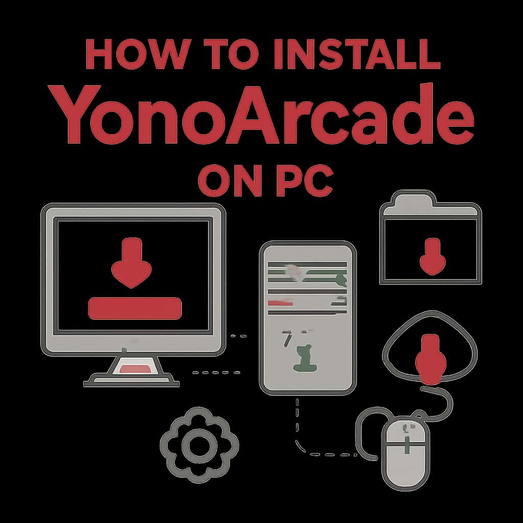 A diagram outlining the steps to install YonoArcade on a PC.