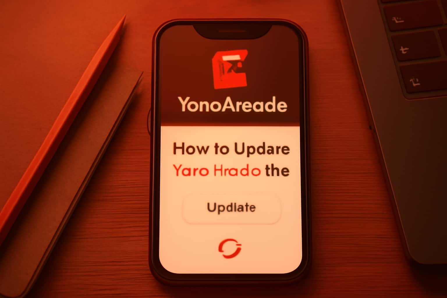 Informative scene showing an update process for YonoArcade app.