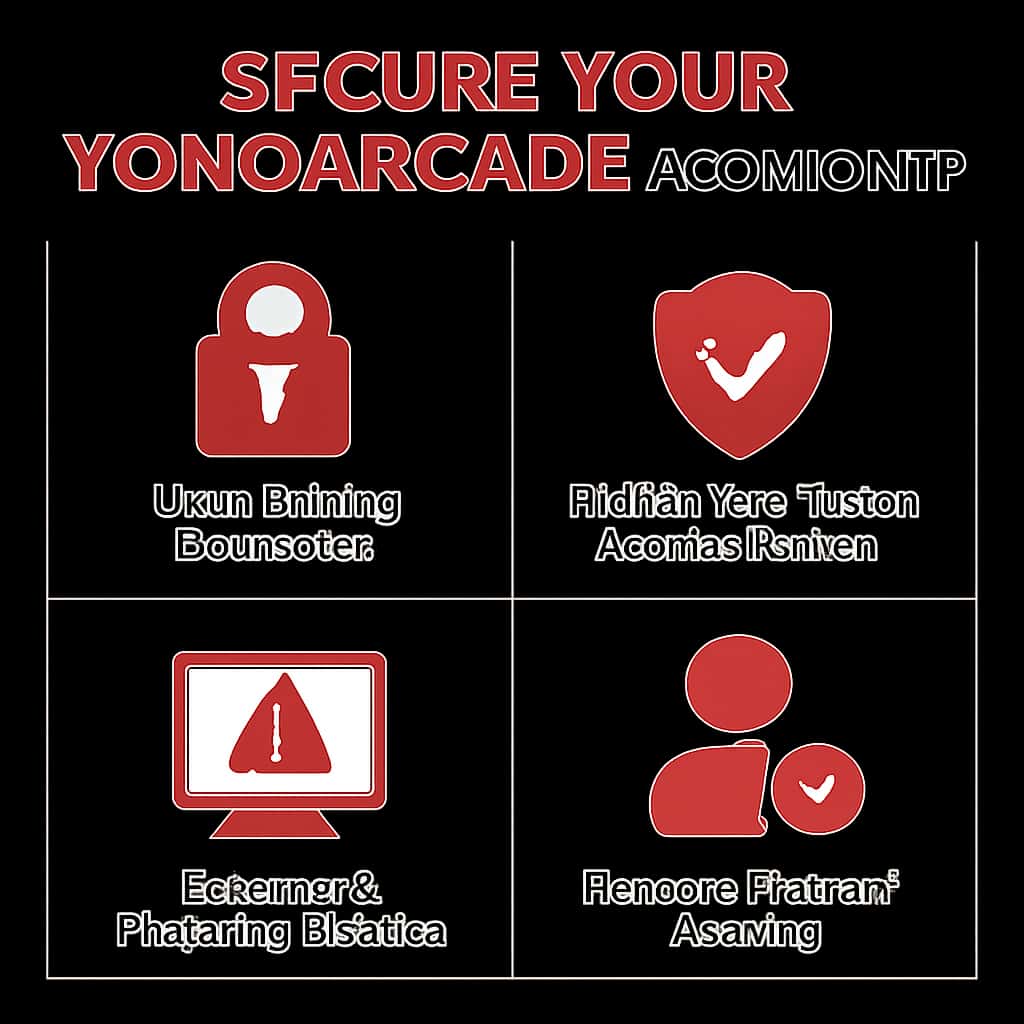 Visual guide illustrating essential tips for securing YonoArcade accounts.