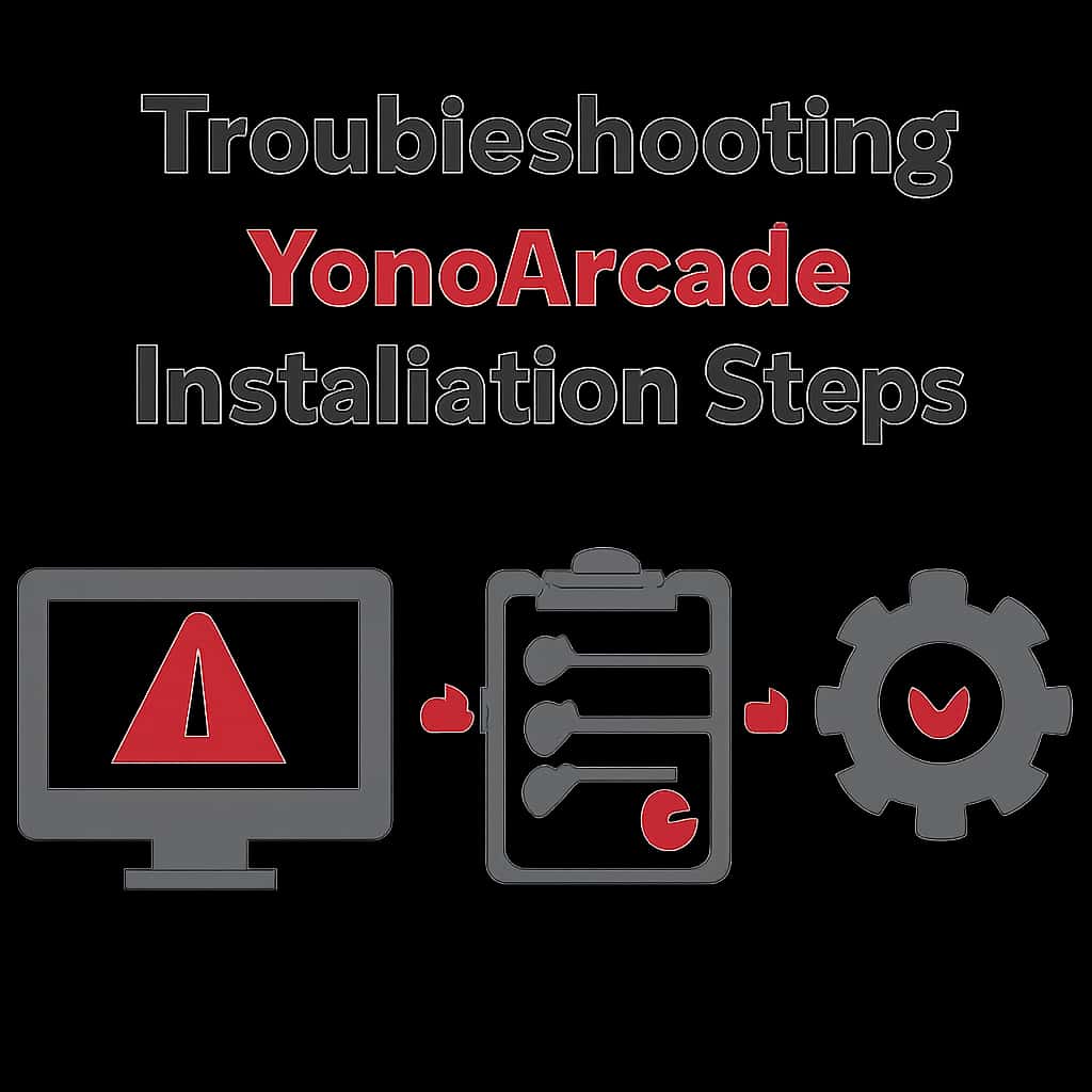Diagram outlining troubleshooting steps for YonoArcade installation.