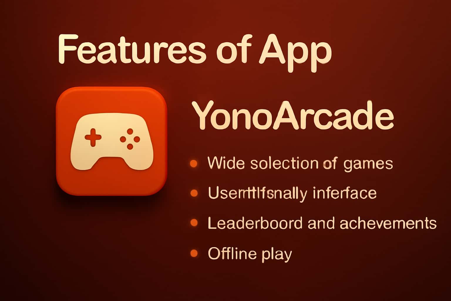 An informational scene showcasing the features of YonoArcade App.