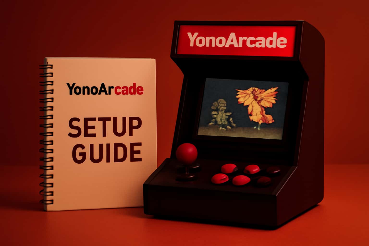 Informational scene depicting the YonoArcade Setup Guide.