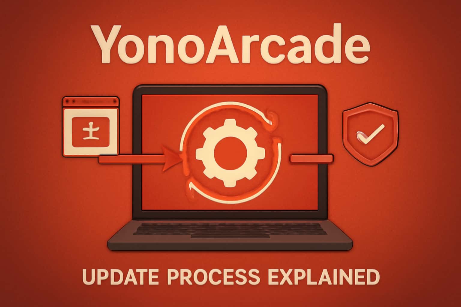 An informative scene illustrating the YonoArcade update process.